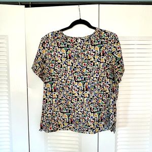 Vintage short sleeved print blouse with shoulder pads